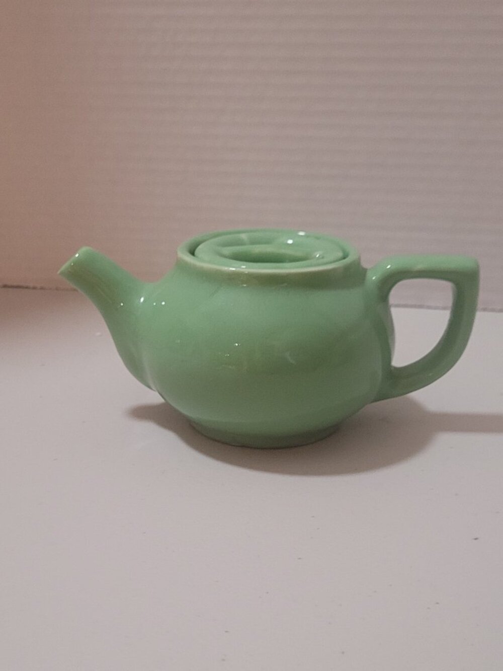 VTG Teapot Small Light Green 3" H x 7" L 9 ounces Stoneware Sturdy Simple